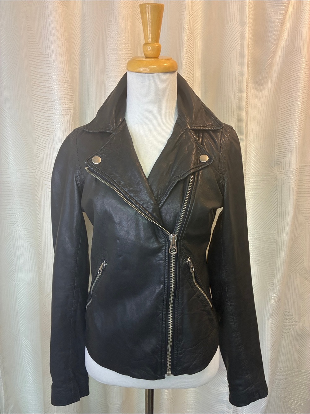 Madewell Black Leather Asymmetrical Zip Jacket